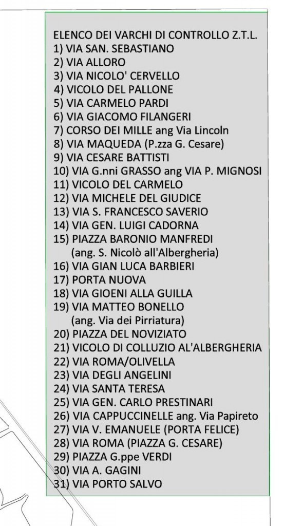 Elenco dei varchi di controllo della ZTL