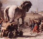 Tiepolo(1696-1770)-Il cavallo di Troia, l'arma vincente ideata da Ulisse con l'aiuto di Athena.