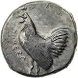 Gallo in una moneta della città greca di Sicilia Himera